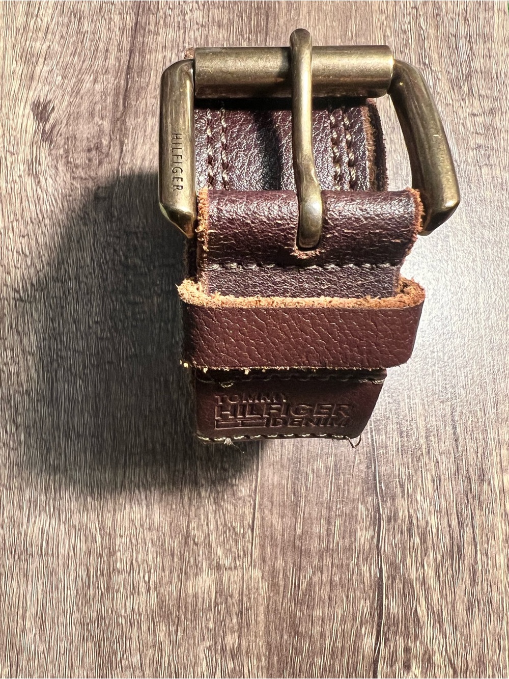 Tommy Hilfiger Brown Leather Men's Belt with Brass-Tone Buckle